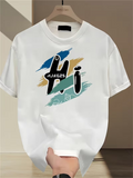 Men's T-Shirt Abstract Colorful Brush Strokes With Playful Large Hi Lettering