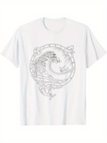 Men's T-Shirt Intricate Celtic Inspired Lines Forming Serpent Wrapped Around Circular Mystical Dragon