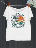 Men's T-Shirt Salt Water And Sunshine Retro Sunset Beach Scene With Palm Trees And Ocean Wave
