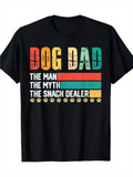 Men's T-Shirt Dog Dad With Vintage Stripes And Paw Prints Under Bold Text