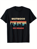 Men's T-Shirt Westwood Los Angeles Retro Sunset Stripes With Urban Skyline Buildings