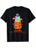 Men's T-Shirt Surreal Desert Landscape With Cacti Clouds And Starry Bottle