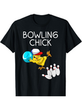 Men's T-Shirt Bowling Chick Playful Cartoon Yellow Chick With Blue Bowling Ball