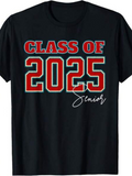 Men's T-Shirt Class Of 2025 Senior Bold Letters With Red And White Accents Over Classic Black Shirt