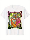 Men's T-Shirt Colorful Art Nouveau Frame With Traditional Dressed Couple