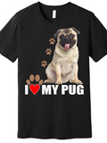 Men's T-Shirt I Love My Pug With Paw Prints And Happy Sitting Pug