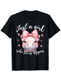 Men's T-Shirt Just A Girl Pink Bow Hearts With Cute Cartoon Hippo