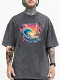 Men's T-Shirt Vivid Sunset With Palm Trees And Rolling Surf Beach Wave