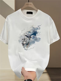 Men's T-Shirt Floating Blue Mist Surrounding A Majestic Tiger Head