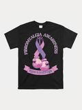 Men's T-Shirt Fibromyalgia Awareness Purple Ribbon With Pink Boxing Gloves And Banner Design