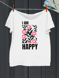 Men's T-Shirt I Am Happy With Pink Blossoms And Lush Black Leaves Flowers