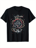 Men's T-Shirt Intricate Nautical Elements With Rope And Star Compass Anchor