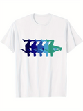 Men's T-Shirt Gradient Cool Tones With Overlapping Silhouettes Forming Repeated Alligator