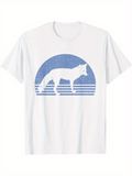 Men's T-Shirt Retro Blue Sunset With Howling Lone Wolf Silhouette
