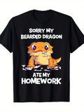Men's T-Shirt Sorry My Bearded Dragon Ate My Homework Cute Cartoon Illustration Featuring Lizard On Paper