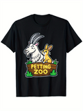 Men's T-Shirt Petting Zoo Cartoon Bunny With Friendly Goat And Wooden Sign