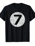 Men's T-Shirt Textured Vintage Number Seven In White Circle Graphic Number