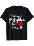 Men's T-Shirt I Kissed A Firefighter And I Liked It Red Lip Print Black Shirt