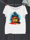 Men's T-Shirt Vibrant Sunset With Silhouetted Palm Trees And Distant Birds Beach