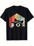 Men's T-Shirt Retro Color Stripes With Relaxed Cute Raccoon Lounge Print Raccoon