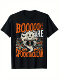 Men's T-Shirt Boooooks Are Spooktacular Friendly Ghost Reading With Pumpkins And Books