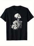Men's T-Shirt Blooming Flowers Emerging From A Vintage Skeleton Ribcage Skeleton