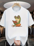 Men's T-Shirt Peaceful Green Frog Sitting While Reading A Book