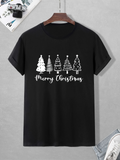Men's T-Shirt Merry Christmas Simple Line Art With Doodle Pine Trees And Festive Atmosphere Christmas Tree