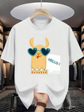 Men's T-Shirt Hello Adorable Llama Wearing Heart Shaped Sunglasses With Graphic Card