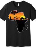 Men's T-Shirt Golden Sunset Silhouettes Of Elephants And Giraffes Within African Continent