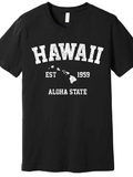 Men's T-Shirt Hawaii State Map With Established Date And Aloha Lettering