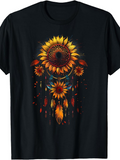 Men's T-Shirt Golden Feathers Among Blooming Sunflowers Dreamcatcher