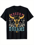 Men's T-Shirt Desert Dreams Western Landscape With Cacti Stars Bold Colors Skull