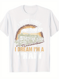 Men's T-Shirt Dream I Am A Train Nostalgic Vintage Locomotive Sunrise With Clouds And Tracks Train