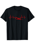 Men's T-Shirt Heartbeat Line With Red Pulse And Freestyle Swimmer Silhouette