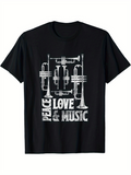 Men's T-Shirt Peace Love And Music With Stylized Brass Trumpet Instruments