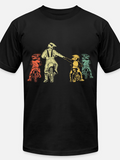 Men's T-Shirt Colorful Dinosaur Riders Competing On Motorcycles Under Black Sky