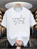 Men's T-Shirt Minimalist World Map Outline With Small Airplane Flying Above Continents