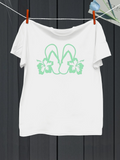 Men's T-Shirt Summer Hibiscus Blossoms With Simple Green Flip Flop Sandals