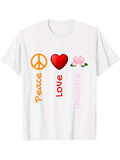 Men's T-Shirt Peace Love Mindfulness With Lotus Flower Symbols Heart