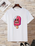 Men's T-Shirt Melting Strawberry Ice Cream With Cartoon Screaming Face Popsicle