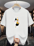 Men's T-Shirt Colorful Spots With Playful Cartoon Cat Illustration