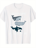 Men's T-Shirt Three Swimming Whales With Calm Blue Illustration Whales