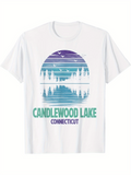 Men's T-Shirt Candlewood Lake Connecticut Misty Evergreen Forest Reflected On Peaceful Lake