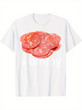 Men's T-Shirt Sliced Pepperoni Overlapping On White Cotton T Shirt Salami