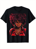 Men's T-Shirt Bold Red Shirted Woman With Flowing Hair Under Vibrant Shadows