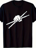 Men's T-Shirt Bold Hand Gripping Wooden Drumsticks Against Solid Background