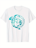 Men's T-Shirt Tribal Ocean Patterns With Swirling Blue Waves Featuring Dolphin