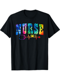 Men's T-Shirt Nurse Colorful Tie Dye Letters With Stethoscope And Heartbeat Graphic Nurse
