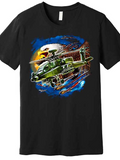Men's T-Shirt Explosive Fire And Smoke Among Flying Military Helicopter